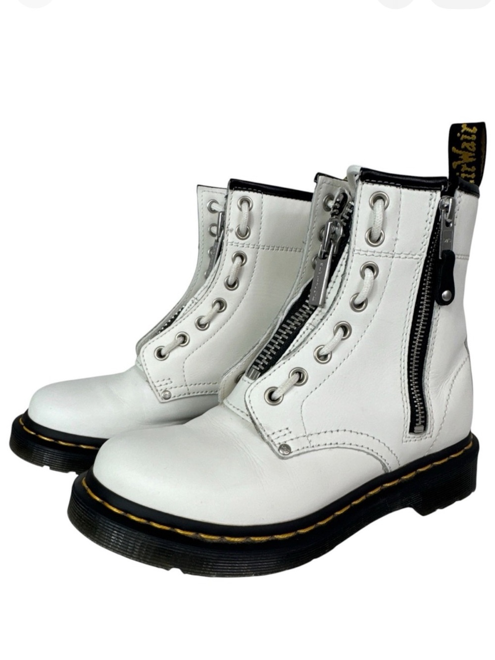 Dr. Martens‎ Women's US 5 Leather 1460 Twin Zip Lace Combat Boots White EUC